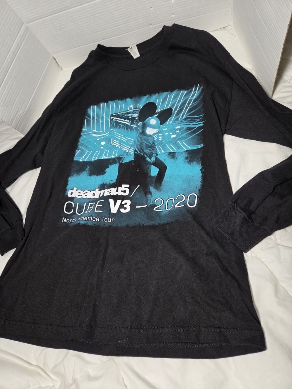 Deadmau5 Black Graphic Music DJ EDM Rave T Shirt L NorthAmerica Tour Longsleeve